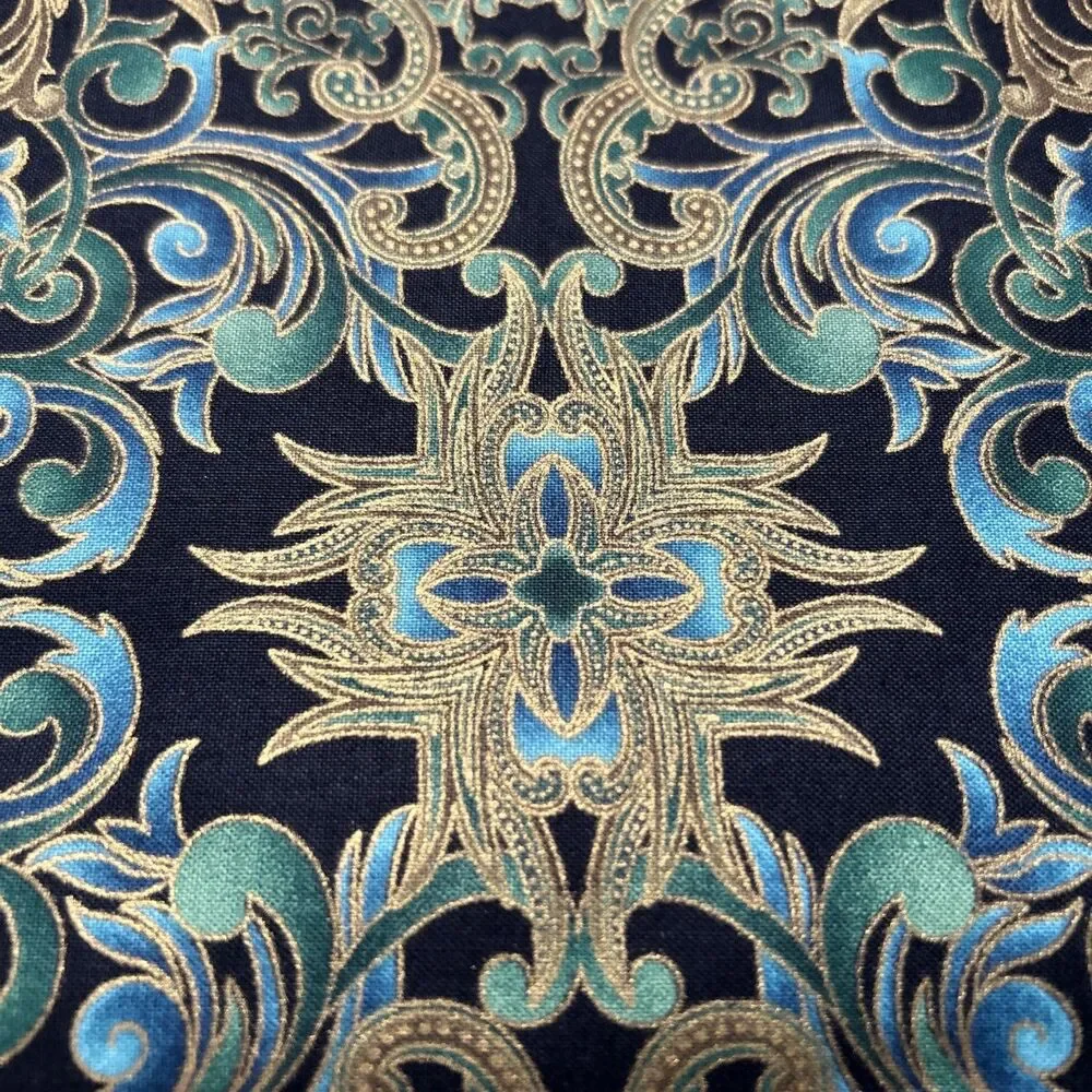 Paula Nadelstern Opulence Benartex Black Gold Turquoise Cotton Quilting Fabric